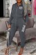 Grey Casual Letter Print Patchwork Hooded Collar Long Sleeve Two Pieces