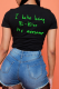 Black Casual Street Print Letter O Neck T-Shirts
