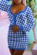 Blue Street Print Letter Square Collar Long Sleeve Two Pieces