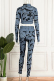 Red Casual Sportswear Camouflage Print Patchwork Zipper Collar Long Sleeve Two Pieces
