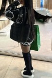 Black Casual Print Basic O Neck Long Sleeve Dresses
