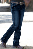 Black Casual Solid Patchwork Mid Waist Straight Denim Jeans