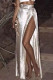 White Sexy Solid Patchwork Slit Fold High Waist Straight Solid Color Bottoms