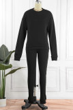 Coffee Casual Solid Patchwork O Neck Long Sleeve Two Pieces