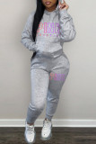Coffee Casual Letter Print Basic Hooded Collar Long Sleeve Two Pieces