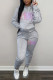 Grey Casual Letter Print Basic Hooded Collar Long Sleeve Two Pieces