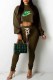 Army Green Casual Print Letter Hooded Collar Long Sleeve Two Pieces