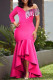 Rose Red Elegant Solid Tassel Sequins Patchwork Asymmetrical Asymmetrical Collar Trumpet Mermaid Dresses