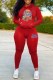 Red Casual Character Print Letter Hooded Collar Long Sleeve Two Pieces