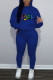 Blue Casual Print Patchwork Hooded Collar Long Sleeve Two Pieces