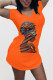 Tangerine Red Casual Print Patchwork V Neck Straight Dresses