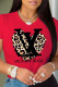Red Casual Daily Print Patchwork O Neck T-Shirts