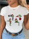 White Casual Cute Print Patchwork O Neck T-Shirts