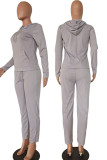 Grey Casual Solid Patchwork Hooded Collar Long Sleeve Two Pieces