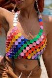 Colour Sexy Street Patchwork Sequins Spaghetti Strap Tops