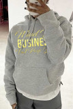 Grey Casual Letter Print Basic Hooded Collar Tops