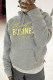 Grey Casual Letter Print Basic Hooded Collar Tops