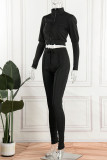 Red Casual Solid Patchwork Zipper Turndown Collar Long Sleeve Two Pieces
