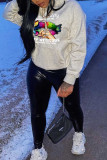 Grey Casual Print Patchwork Basic Hooded Collar Tops