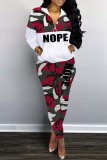 Purple Casual Letter Christmas Tree Printed Patchwork Zipper Collar Long Sleeve Two Pieces