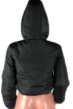 Black Street Solid Hooded Collar Outerwear