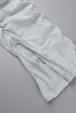 Light Gray Sexy Casual Solid Bandage Backless Fold Halter Long Sleeve Two Pieces