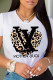 White Casual Daily Print Patchwork O Neck T-Shirts