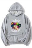 Grey Casual Print Patchwork Basic Hooded Collar Tops