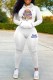 White Casual Character Print Letter Hooded Collar Long Sleeve Two Pieces