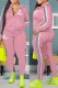 Pink Casual Letter Print Patchwork Zipper Collar Long Sleeve Two Pieces