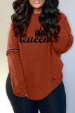 Green Casual Letter Print Ripped Backless O Neck Tops