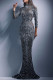 Silver Gray Sexy Elegant Solid Patchwork See-through Hot Drill Half A Turtleneck Evening Dress Dresses