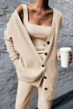 Coffee Casual Solid Patchwork Buckle Cardigan Collar Long Sleeve Three Pieces