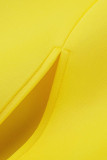 Yellow Elegant Solid Patchwork Appliques Flounce Oblique Collar One Step Skirt Dresses
