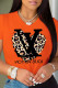 Orange Casual Daily Print Patchwork O Neck T-Shirts