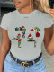 Grey Casual Cute Print Patchwork O Neck T-Shirts
