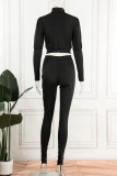 Red Casual Solid Patchwork Zipper Turndown Collar Long Sleeve Two Pieces