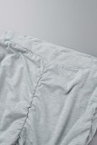 Light Gray Sexy Casual Solid Bandage Backless Fold Halter Long Sleeve Two Pieces
