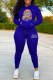 Blue Casual Character Print Letter Hooded Collar Long Sleeve Two Pieces