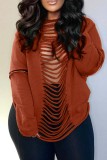Green Casual Letter Print Ripped Backless O Neck Tops