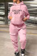 Pink Street Print Letter Hooded Collar Long Sleeve Two Pieces