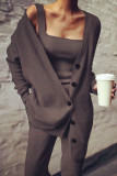 Coffee Casual Solid Patchwork Buckle Cardigan Collar Long Sleeve Three Pieces