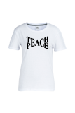 White Casual Vintage Print Patchwork Letter O Neck T-Shirts