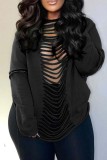 Green Casual Letter Print Ripped Backless O Neck Tops