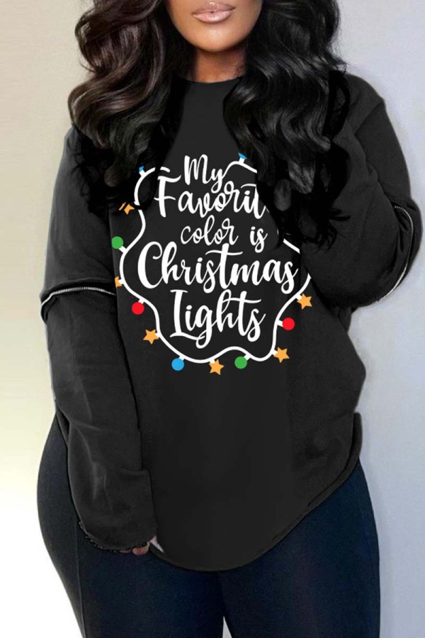 Black Casual Letter Print Ripped Backless O Neck Tops
