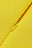 Yellow Elegant Solid Patchwork Appliques Flounce Oblique Collar One Step Skirt Dresses