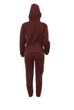 Burgundy Casual Street Print Draw String Hooded Collar Long Sleeve Two Pieces