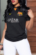 Black Street Vintage Print Letter O Neck T-Shirts