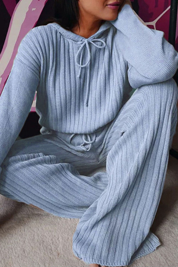Sky Blue Casual Solid Patchwork Hooded Collar Long Sleeve Two Pieces