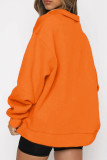 Tangerine Red Casual Solid Patchwork Zipper Collar Tops